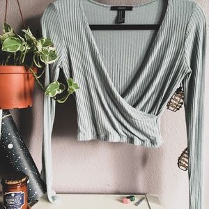 cropped long sleeved surplice top